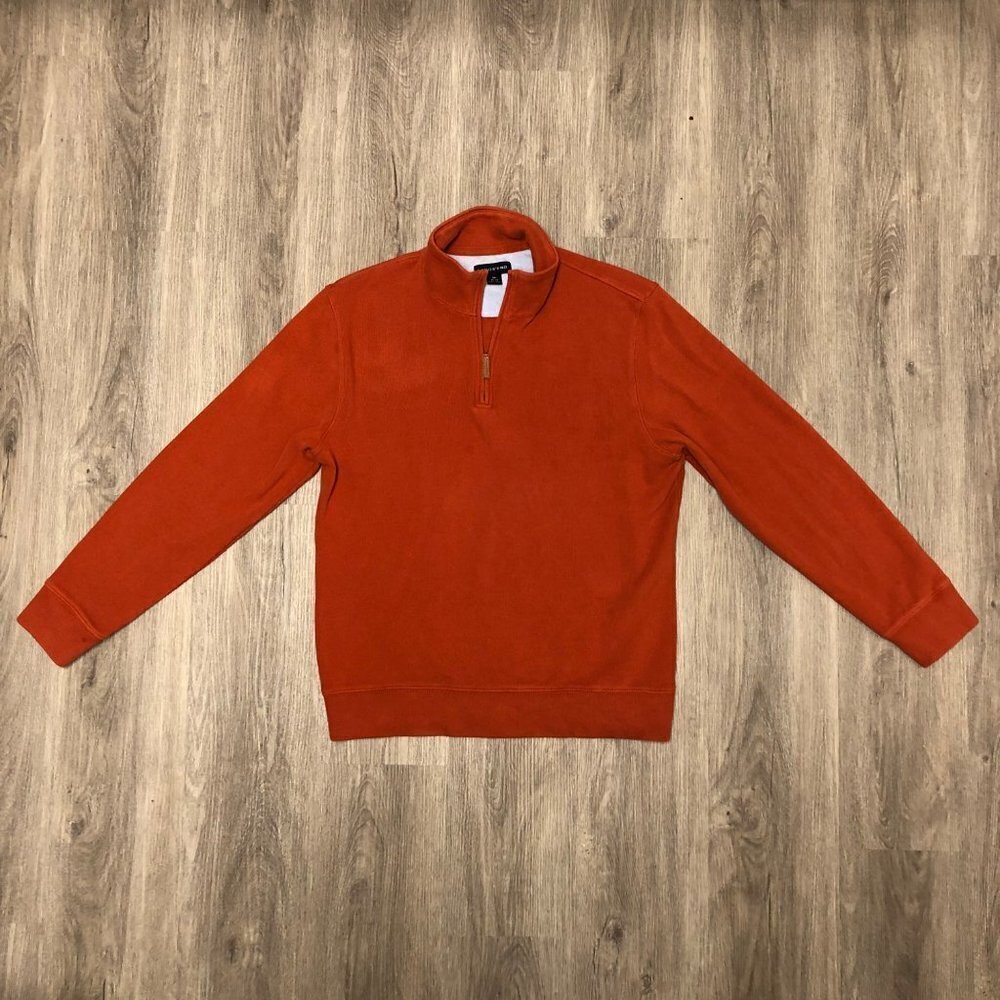 Lands' End Men's Size Medium Quarterzip Sweater Pumpkin Orange Half Zip Pullover